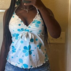 Preloved Blue and white Floral tankini top size small